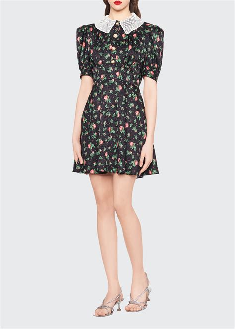 miu miu sablé dress|Floral satin sablé minidress in black .